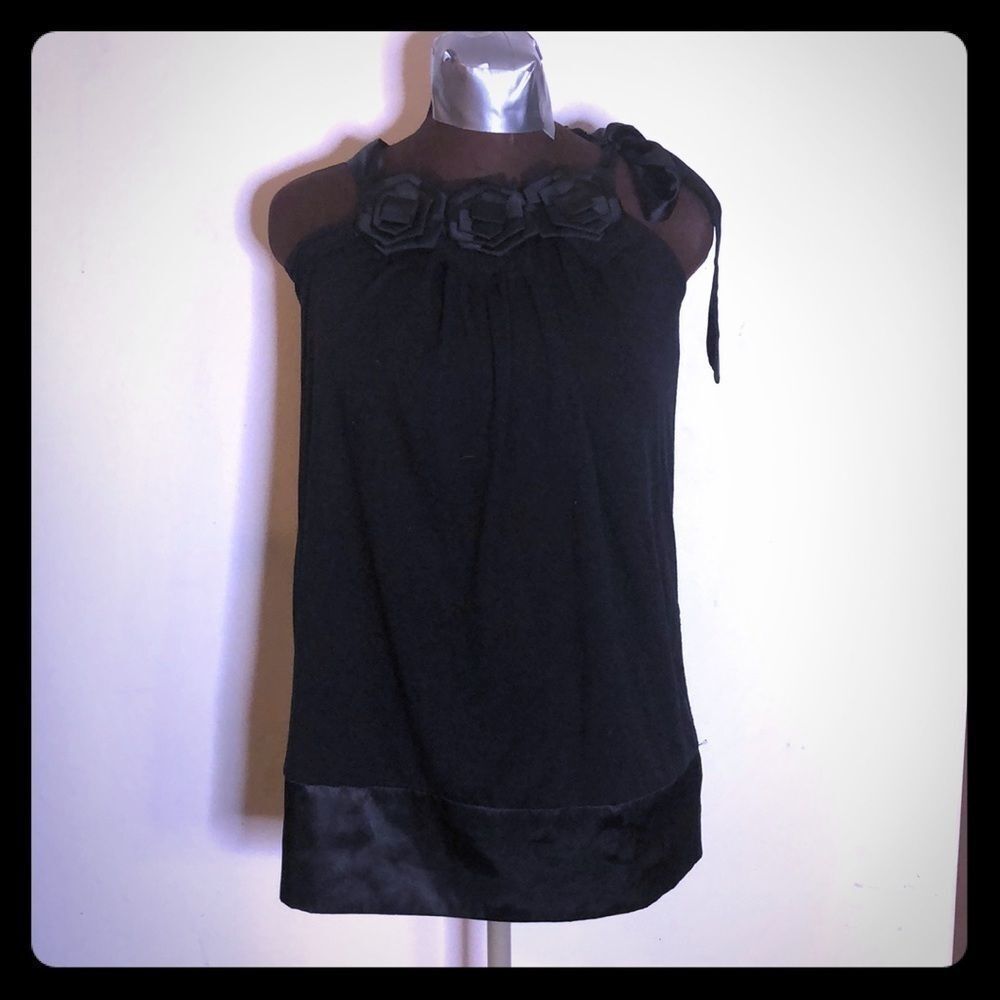 Black Flower Embellished Tank Top